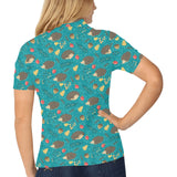 Hedgehog Pattern Print Design 01 Women's All Over Print Polo Shirt