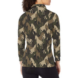 Horse Camouflage Pattern Women's Long Sleeve Polo Shirt