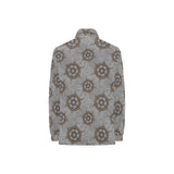 nautical wood steering wheel pattern Women's Long Sleeve Polo Shirt