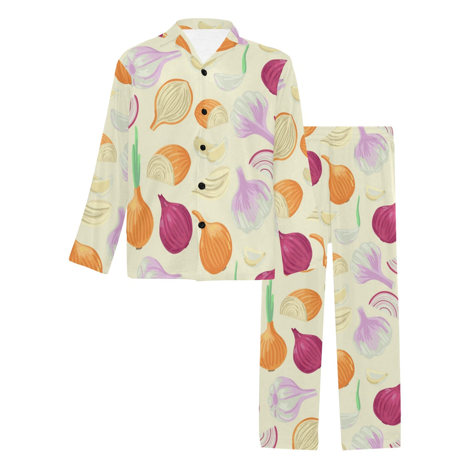 Onion garlic white red pattern Men's Long Pajama Set