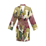 Japanese cranes flying forest dot pattern Women's Long Sleeve Belted Night Robe