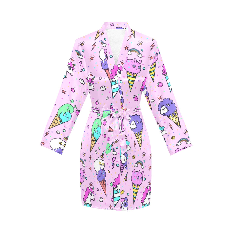 Cute ice cream cone animal pattern Women's Long Sleeve Belted Night Robe