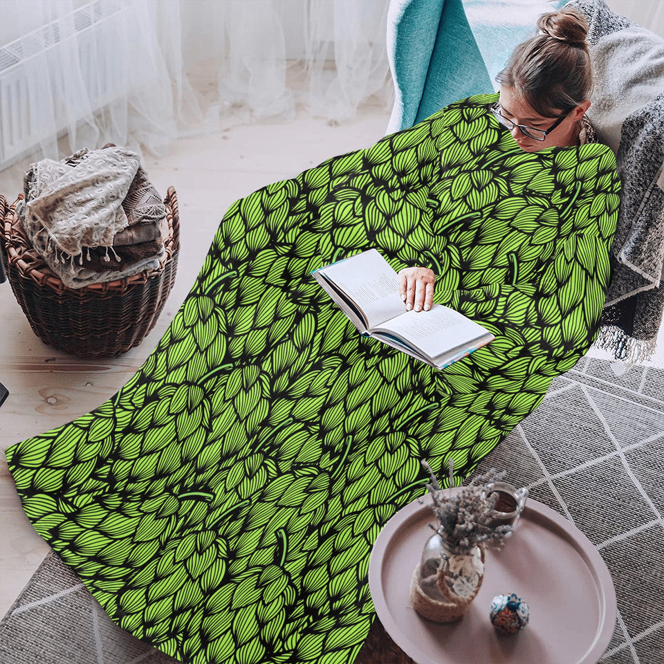 Green hop pattern Blanket Robe with Sleeves