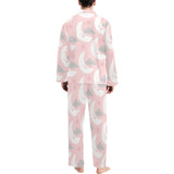 Cute moon cloud star pattern pink dot background Men's Long Pajama Set