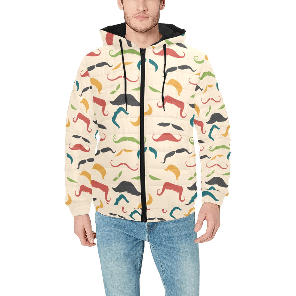Mustache Beard Pattern Print Design 03 Men's Padded Hooded Jacket