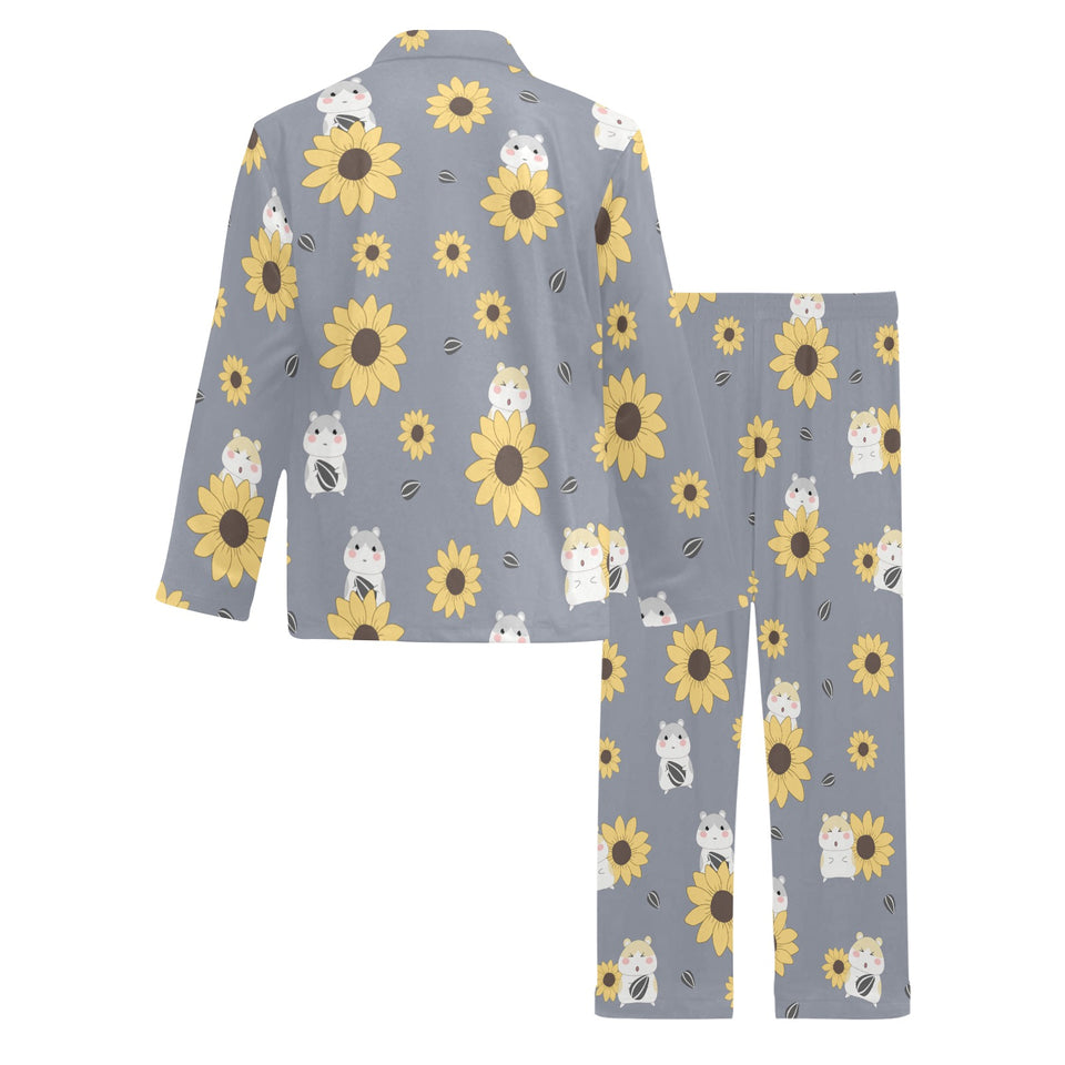 Cute hamster sunflower pattern background Men's Long Pajama Set