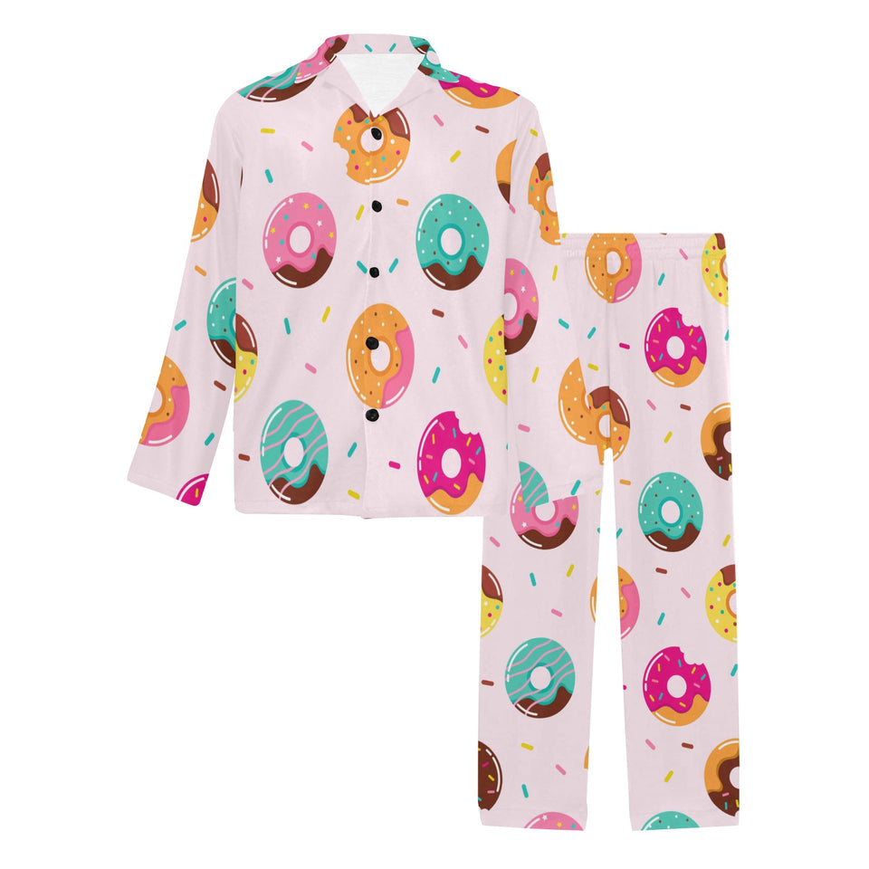 Donut pattern glaze pink background Men's Long Pajama Set