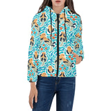Cute sea otters fishe sea urchin pattern Women's Padded Hooded Jacket