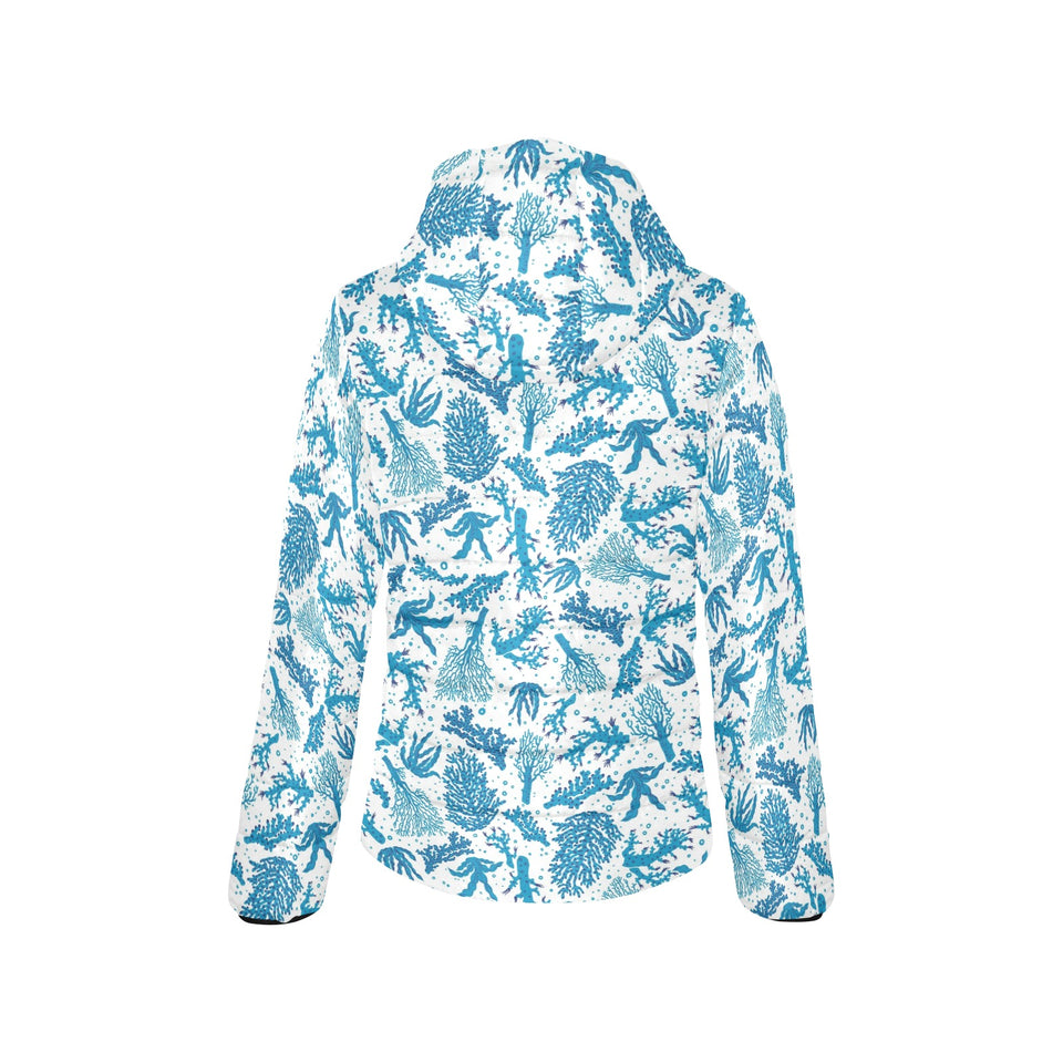 Coral Reef Pattern Print Design 01 Women's Padded Hooded Jacket