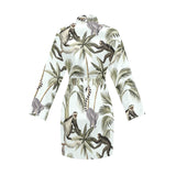 Monkey sloth lemur palm trees pattern Women's Long Sleeve Belted Night Robe