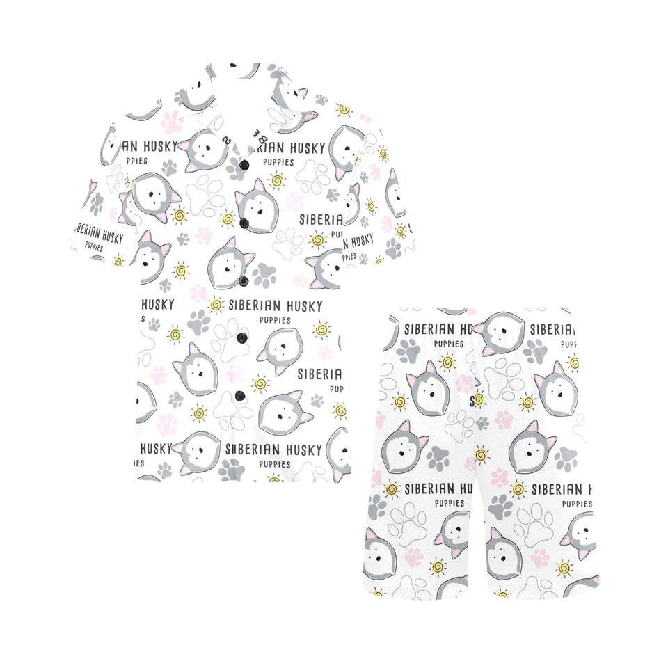 Siberian Husky design pattern Men's V-Neck Short Pajama Set