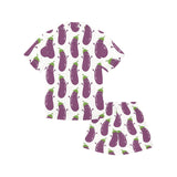 Eggplant Pattern Print Design 01 Kids' Boys' Girls' V-Neck Short Pajama Set