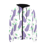 Eggplant Pattern Print Design 05 Men's Padded Hooded Jacket