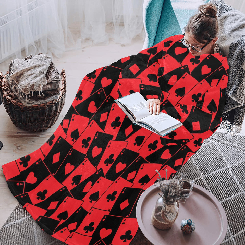 Casino Cards Suits Pattern Print Design 02 Blanket Robe with Sleeves