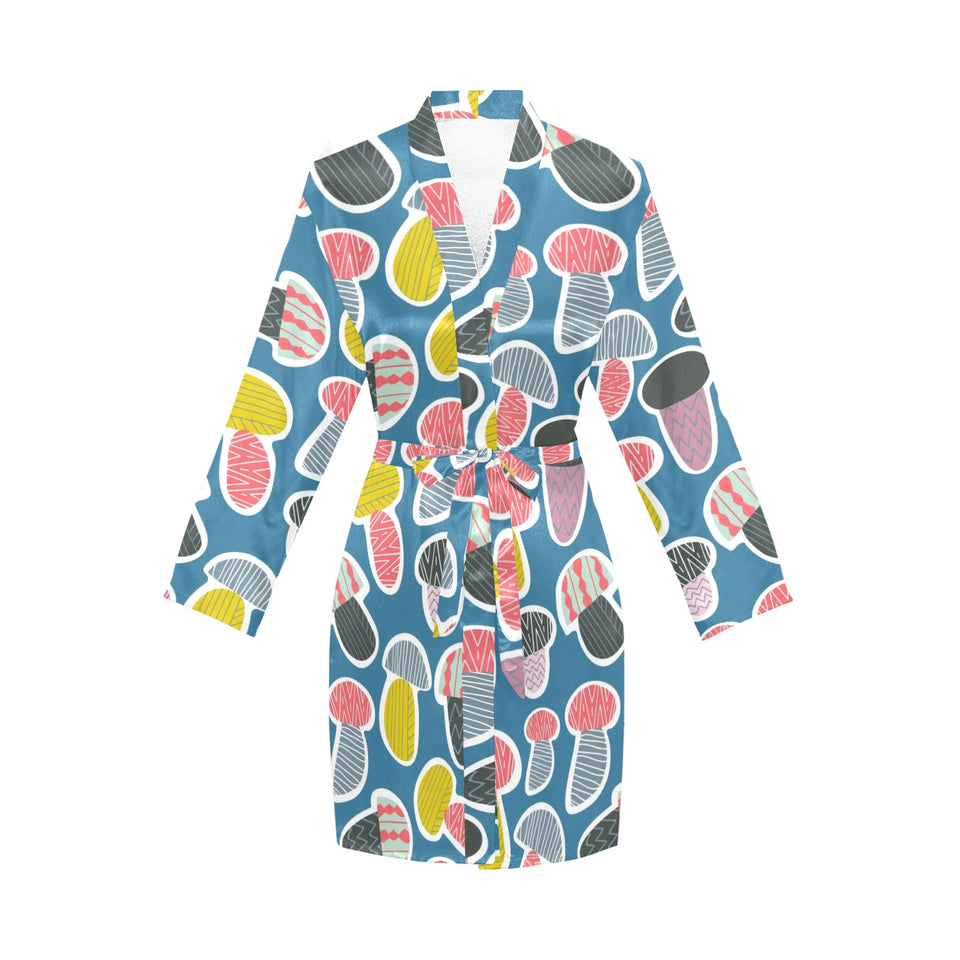 Colorful mushroom design pattern Women's Long Sleeve Belted Night Robe