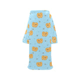 Brown cute pomeranian blue blackground Blanket Robe with Sleeves