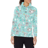 Cute koalas blue background pattern Women's Long Sleeve Polo Shirt