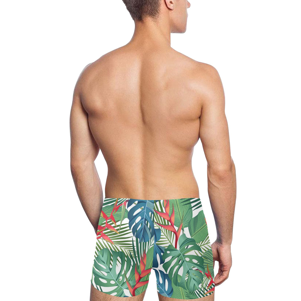 heliconia palm and monstera leaves pattern Men's Swimming Trunks