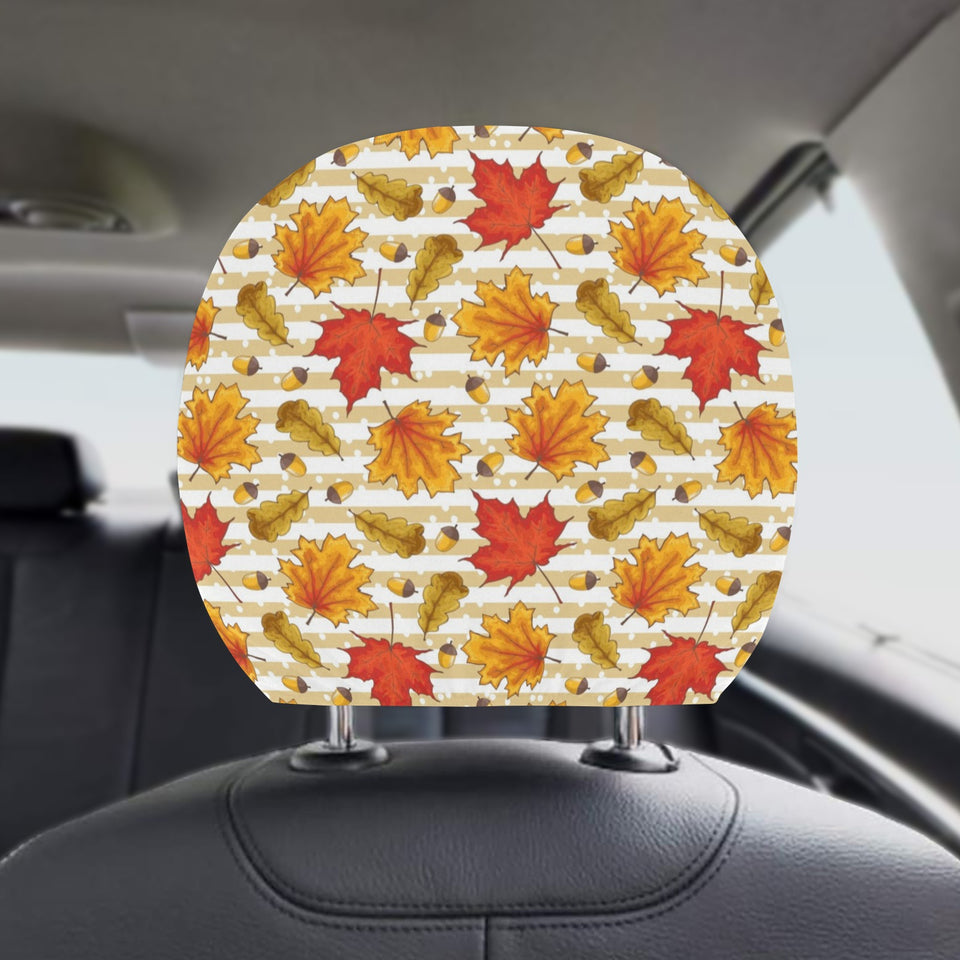 Maple leaf oak leaf acorns beige striped backgroun Car Headrest Cover