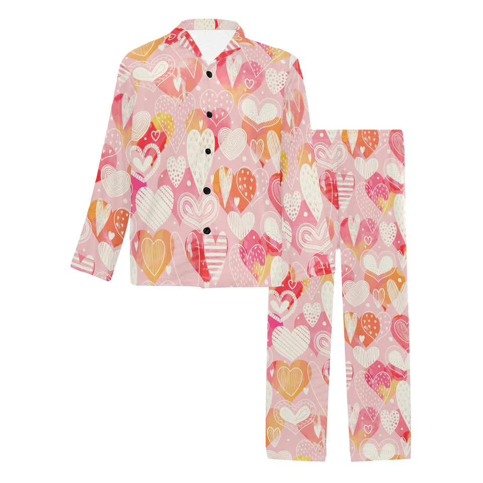 Hand drawn heart design pattern Men's Long Pajama Set