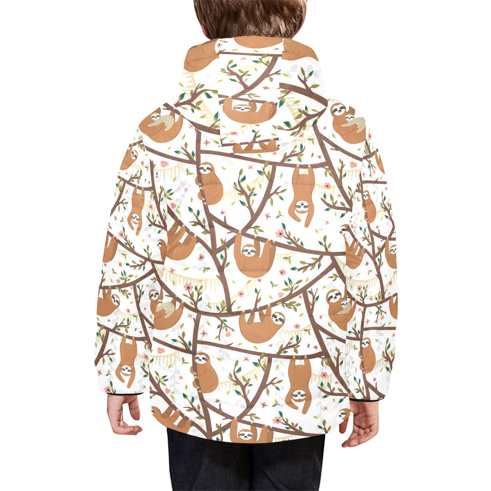 Sloths hanging on the tree pattern Kids' Boys' Girls' Padded Hooded Jacket