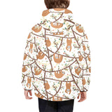 Sloths hanging on the tree pattern Kids' Boys' Girls' Padded Hooded Jacket