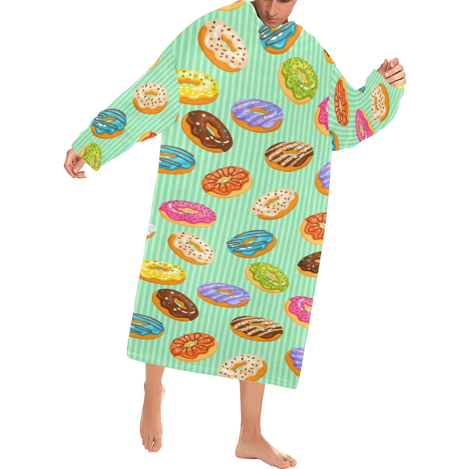 Colorful donut pattern green background Blanket Robe with Sleeves