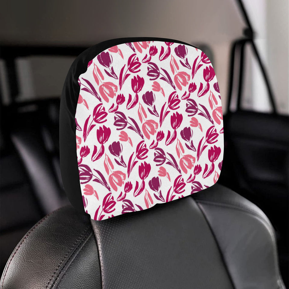 pink sketch tulip pattern Car Headrest Cover