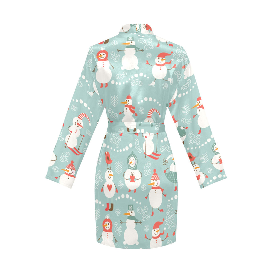 Cute snowman pattern Women's Long Sleeve Belted Night Robe