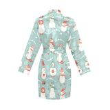 Cute snowman pattern Women's Long Sleeve Belted Night Robe