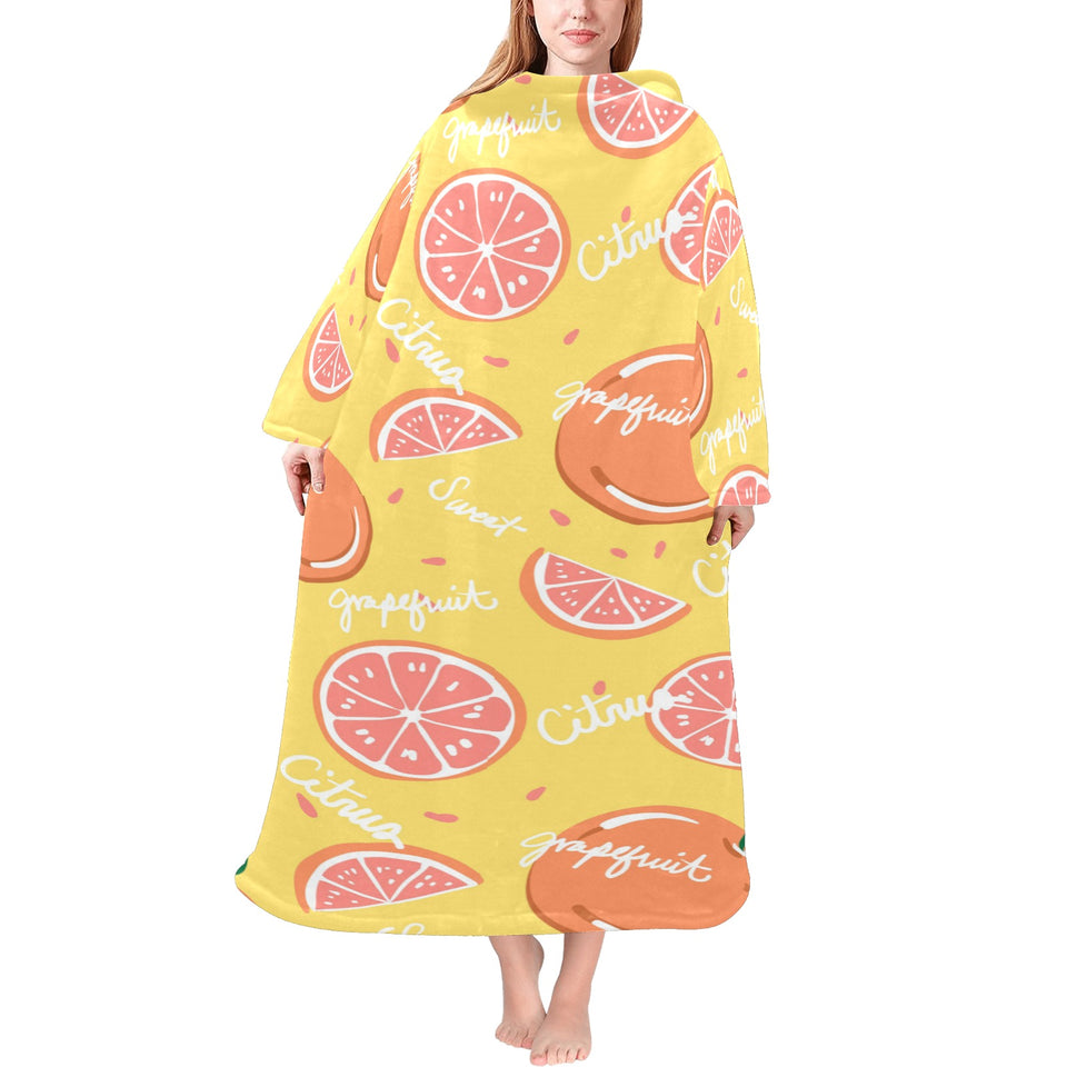Grapefruit yellow background Blanket Robe with Sleeves