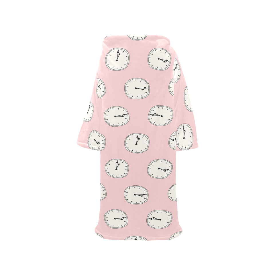Clock pattern pink blackground Blanket Robe with Sleeves