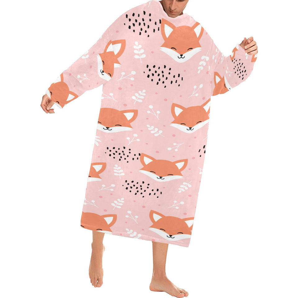 Cute fox pattern pink background Blanket Robe with Sleeves
