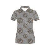 nautical wood steering wheel pattern Women's All Over Print Polo Shirt