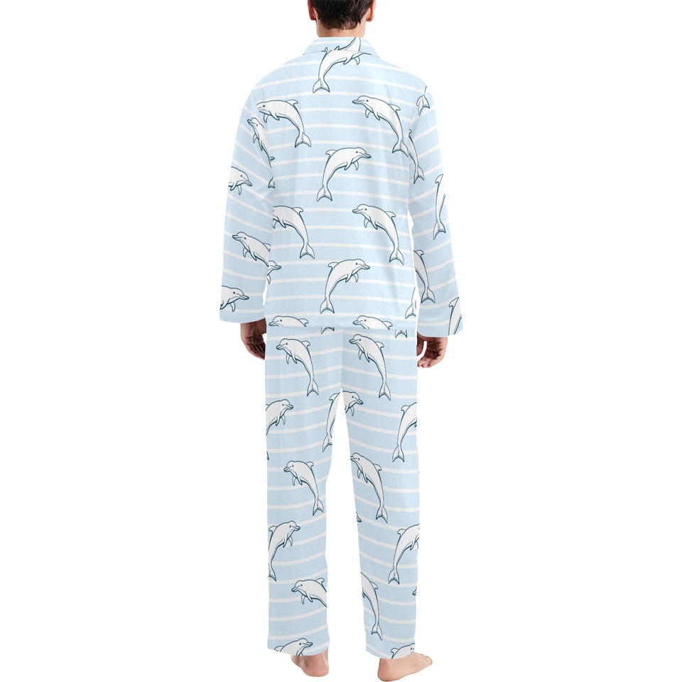 Dolphin blue striped background Men's Long Pajama Set