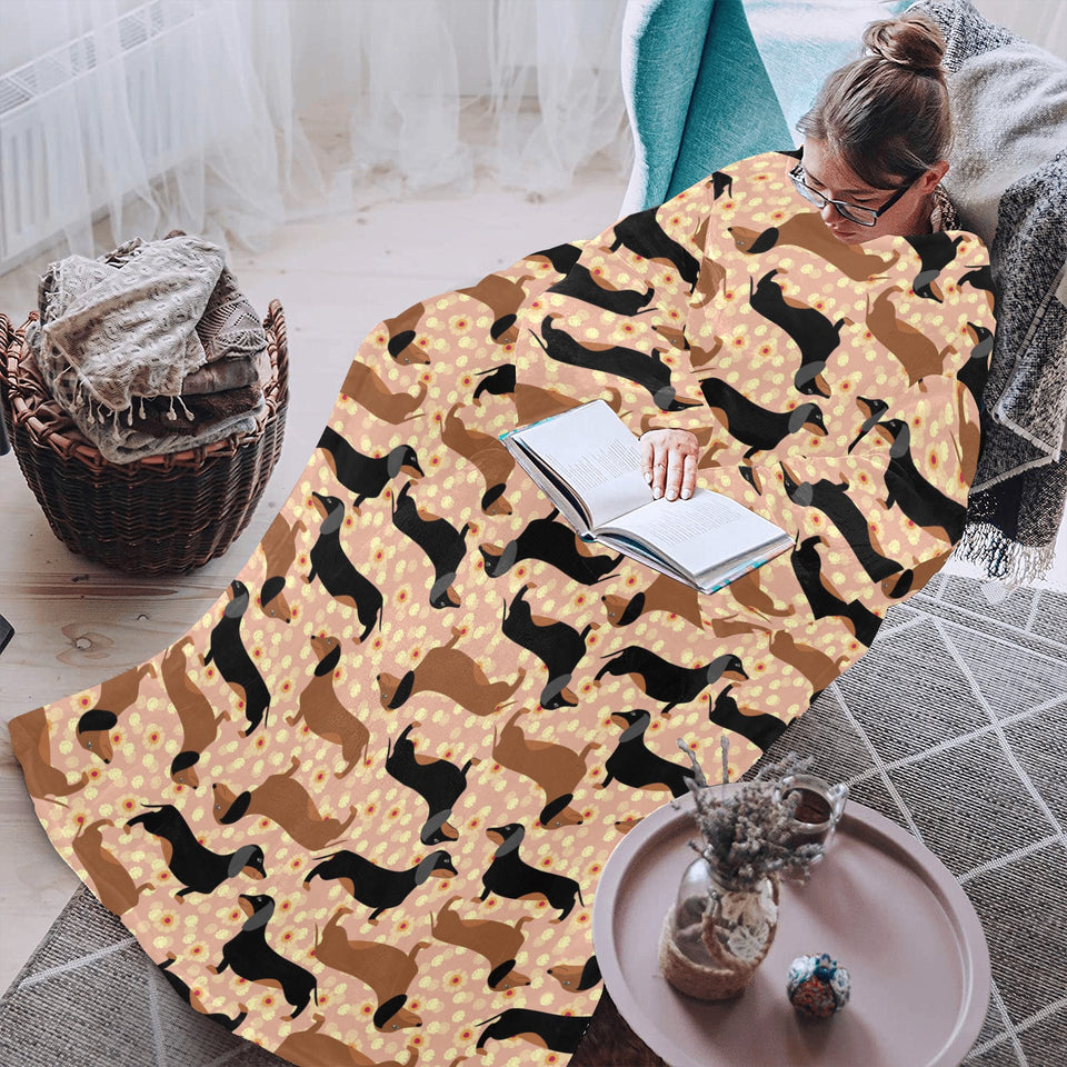 Dachshund floral background Blanket Robe with Sleeves