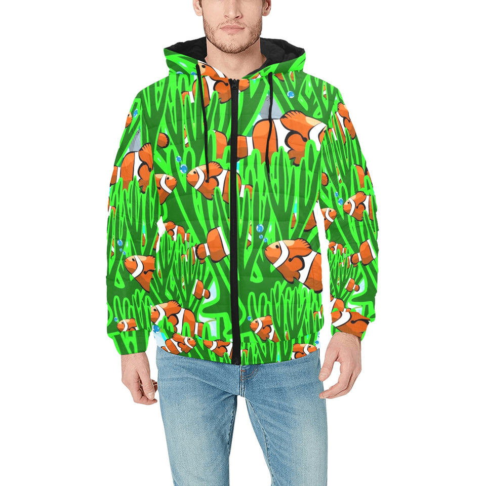 Clown Fish Pattern Print Design 01 Men's Padded Hooded Jacket