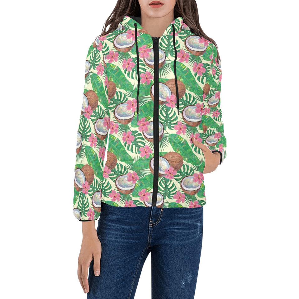 Coconut Pattern Print Design 01 Women's Padded Hooded Jacket