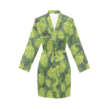 Hop pattern Hop cone background Women's Long Sleeve Belted Night Robe
