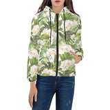 White orchid flower tropical leaves pattern Women's Padded Hooded Jacket