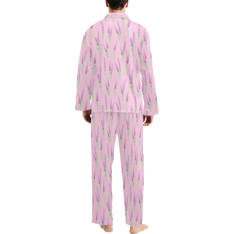 Lavender pattern pink background Men's Long Pajama Set