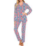 Blue Red Eiffel Tower Pattern Print Design 02 Women's Long Pajama Set