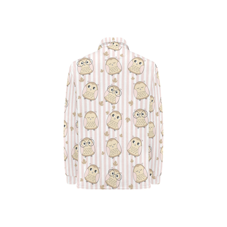 cute owl leaf Women's Long Sleeve Polo Shirt