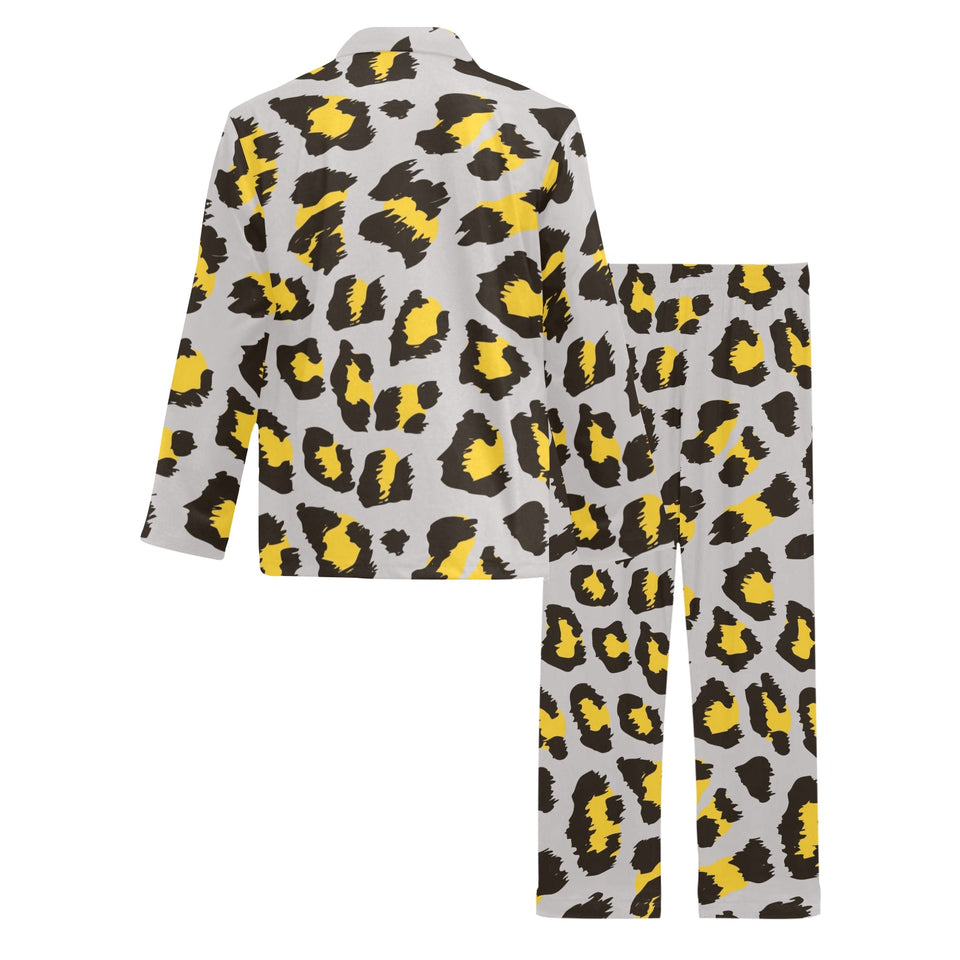 Gray Leopard print pattern Men's Long Pajama Set
