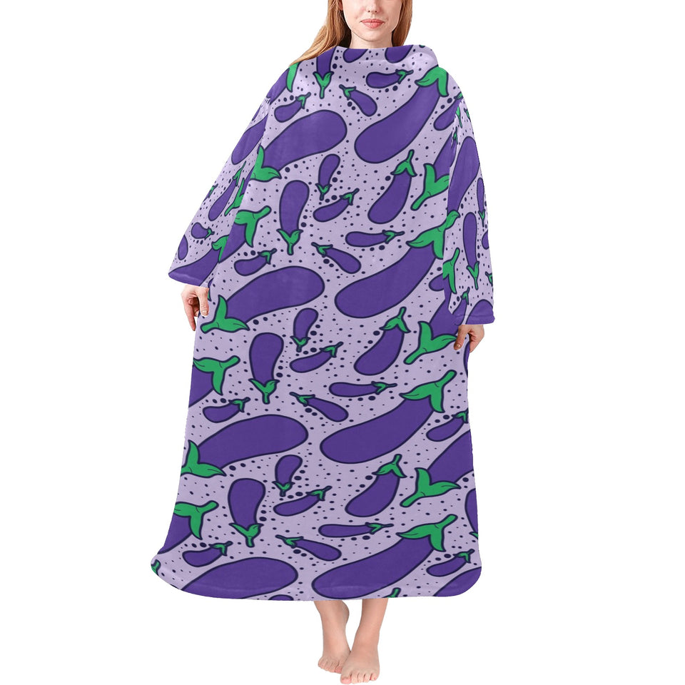 Eggplant Pattern Print Design 03 Blanket Robe with Sleeves