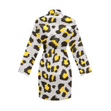 Gray Leopard print pattern Women's Long Sleeve Belted Night Robe