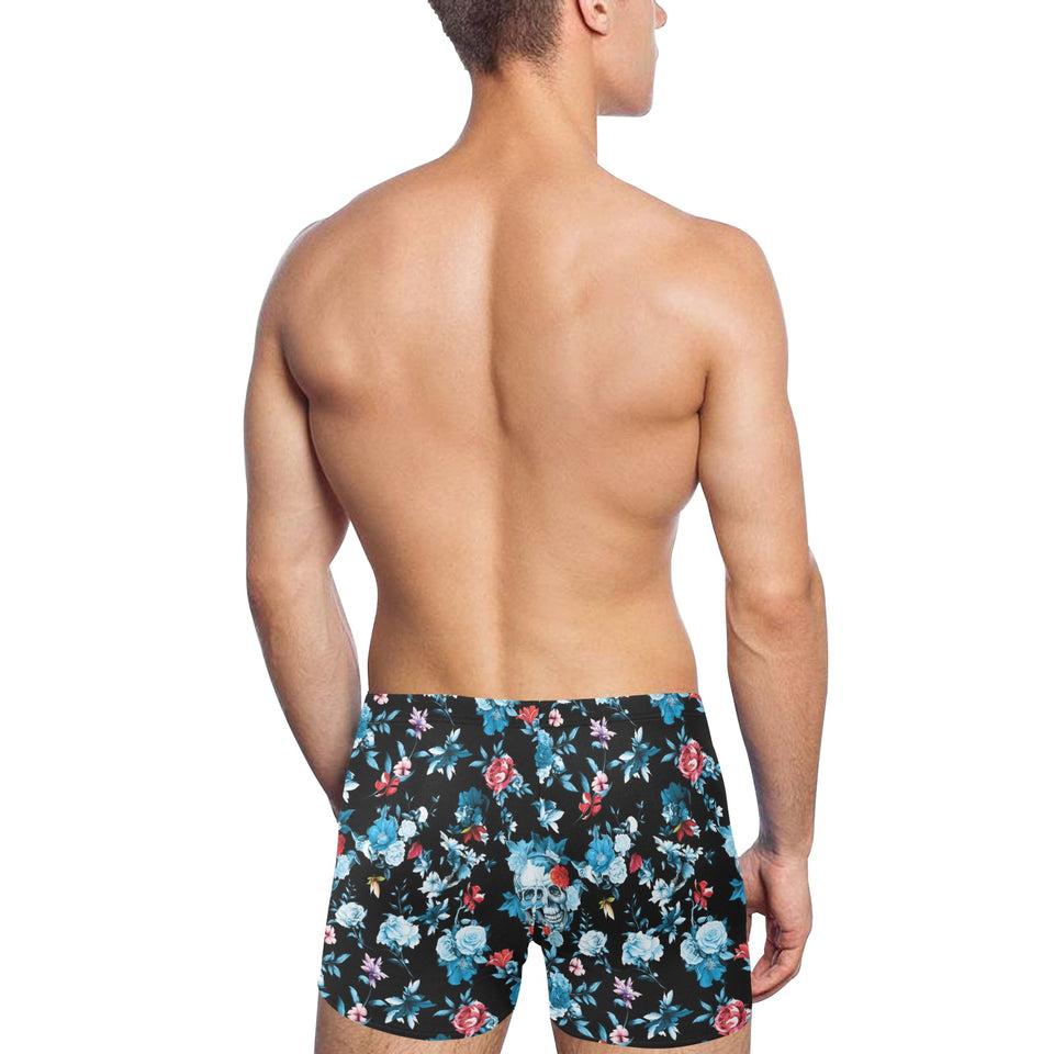 Skull flower roses leave pattern Men's Swimming Trunks