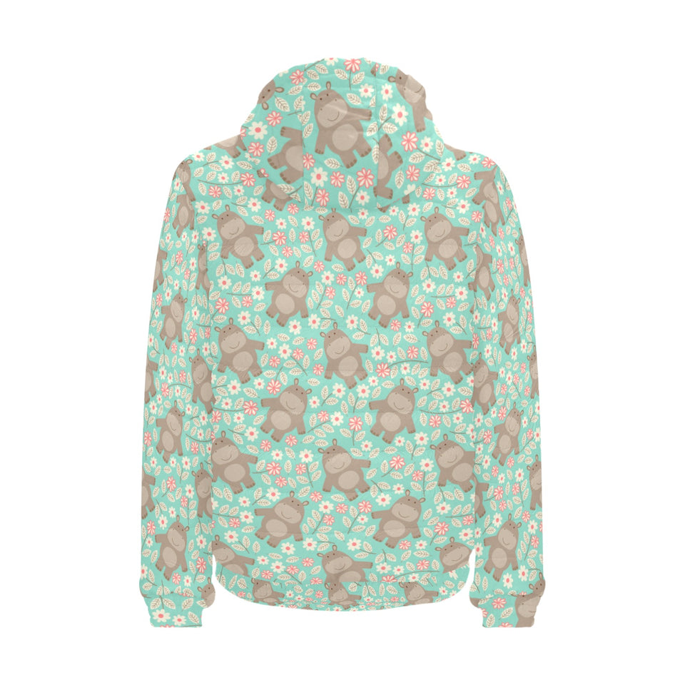 Hippopotamus Pattern Print Design 02 Men's Padded Hooded Jacket