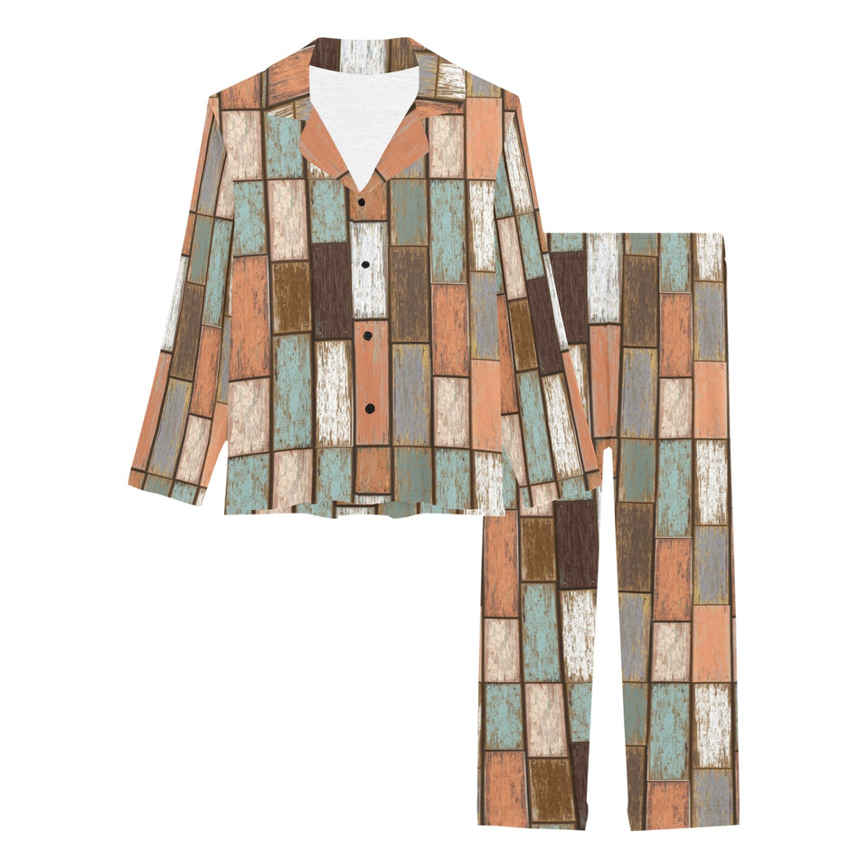 Wood Printed Pattern Print Design 02 Women's Long Pajama Set