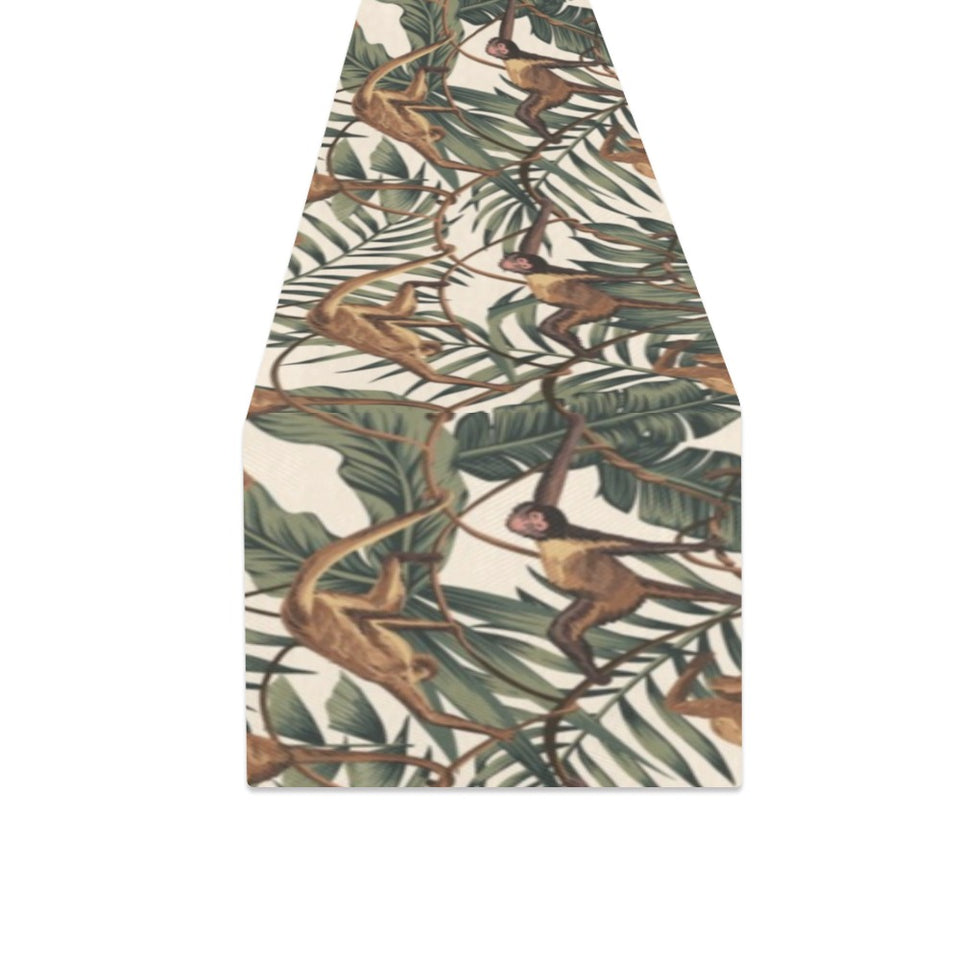 Monkey tropical leaves background Table Runner